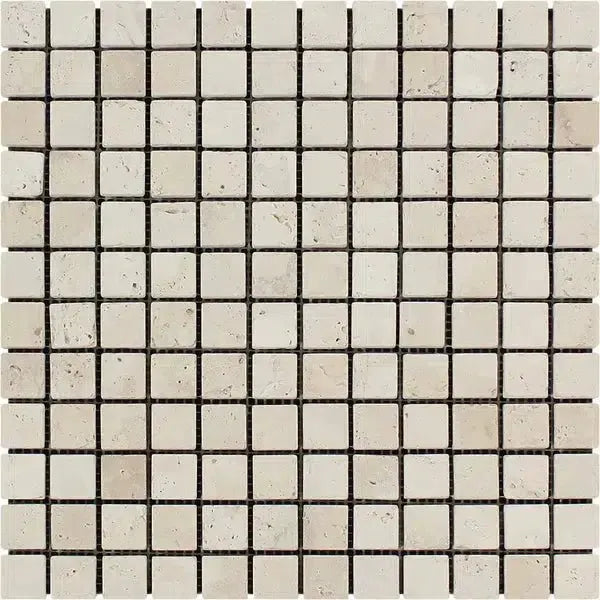 Ivory Light Travertine 1X1 Mosaic Tumbled Square Mosaic Tile Sheet