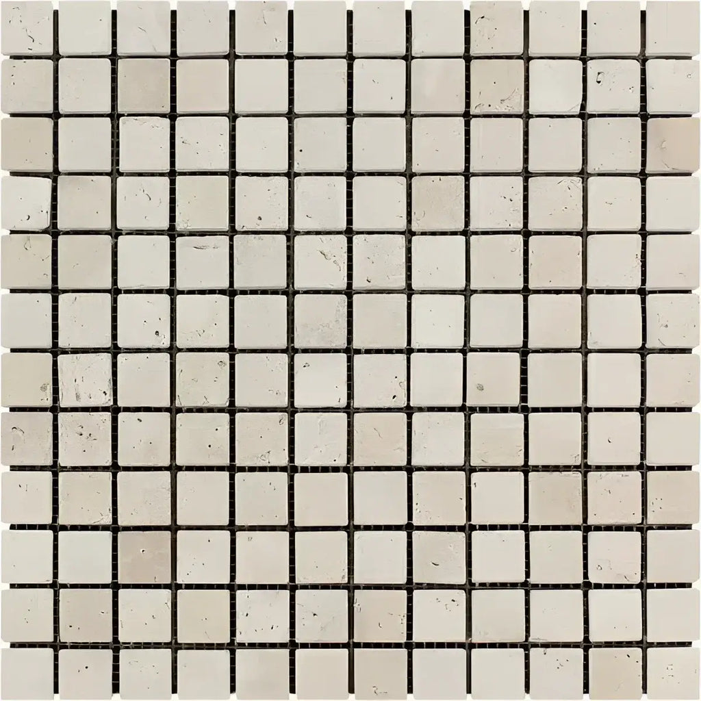 Ivory Light Travertine 1X1 Mosaic Tumbled Square Mosaic Tile Sheet