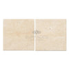 Two beige travertine tiles from Ivory Light Travertine 24X24 Cross-Cut Tumbled