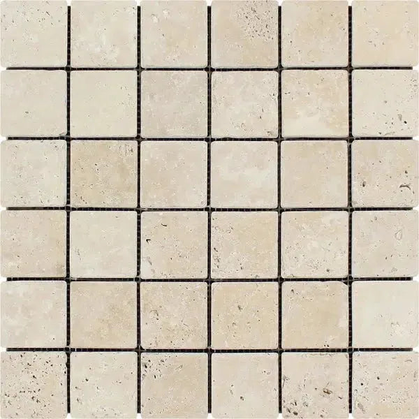 Beige Travertine Mosaic Tile from the Ivory Light Travertine 2X2 Tumbled collection