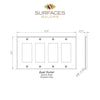 Diagram of Quad Rocker Switch Plate for Ivory Travertine 4 Gang Wall Plate