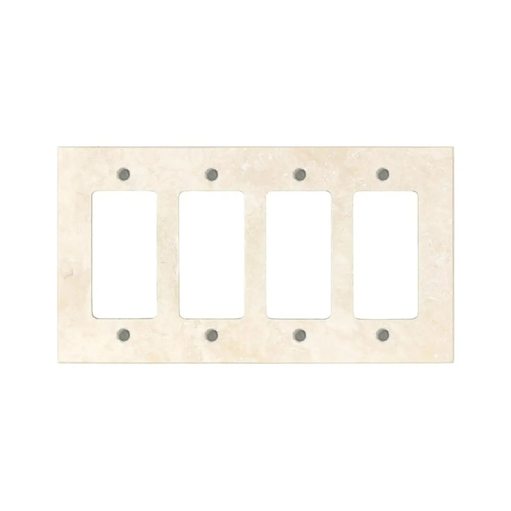 Ivory Travertine 4 Gang Rocker Light Switch Wall Plate for elegant home decor