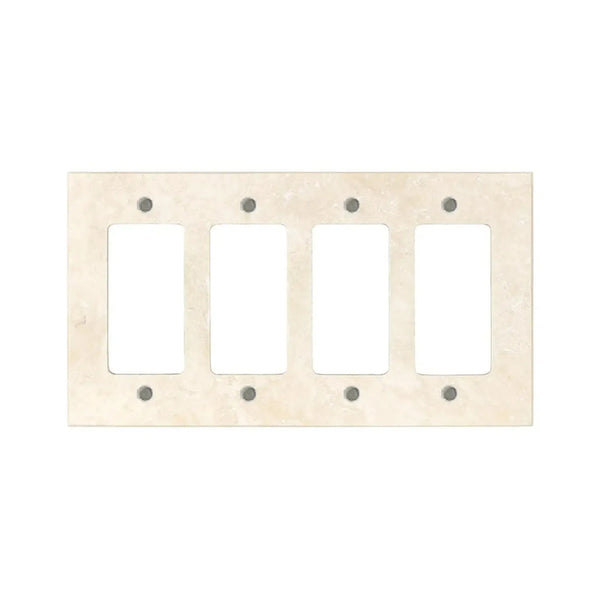 Ivory Travertine 4 Gang Rocker Light Switch Wall Plate for elegant home decor