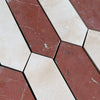 Alternating red and white marble tiles in Ivory Travertine and Nero Marquina Mosaic