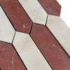 Alternating red and white marble tiles in Ivory Travertine and Nero Marquina Mosaic