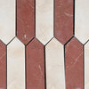 Alternating red and white marble tiles in Ivory Travertine and Nero Marquina Mosaic