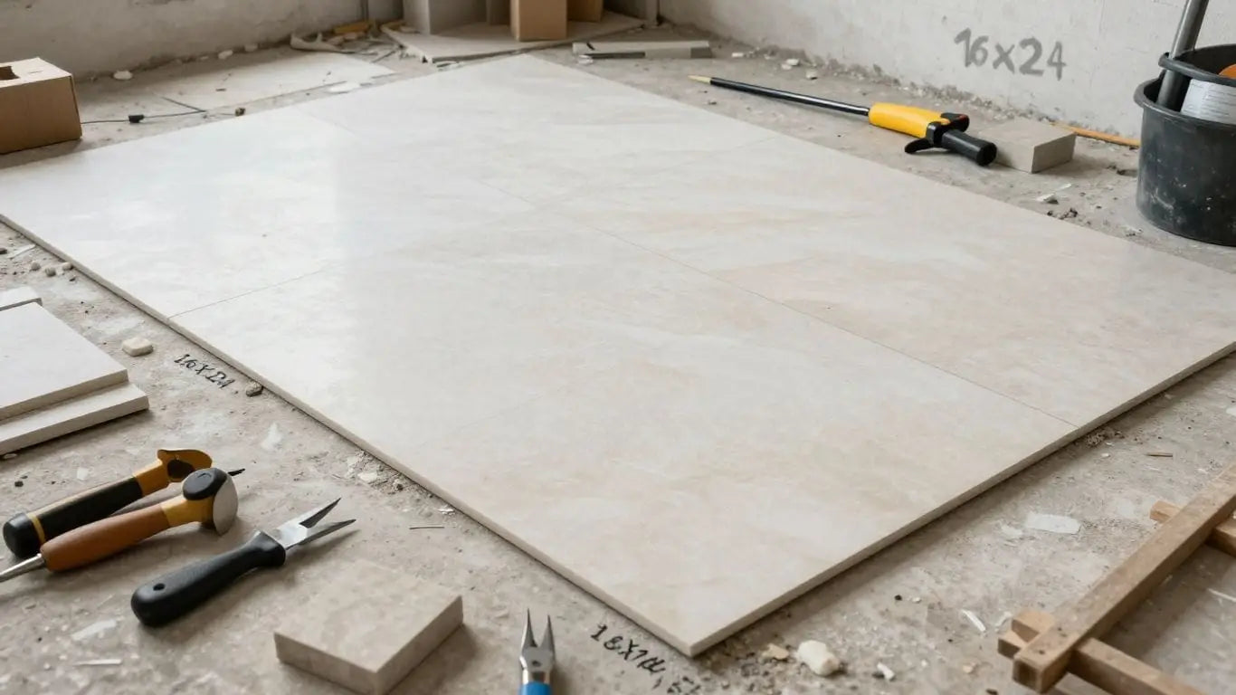 Sketch of a prepared subfloor for limestone tile installation.