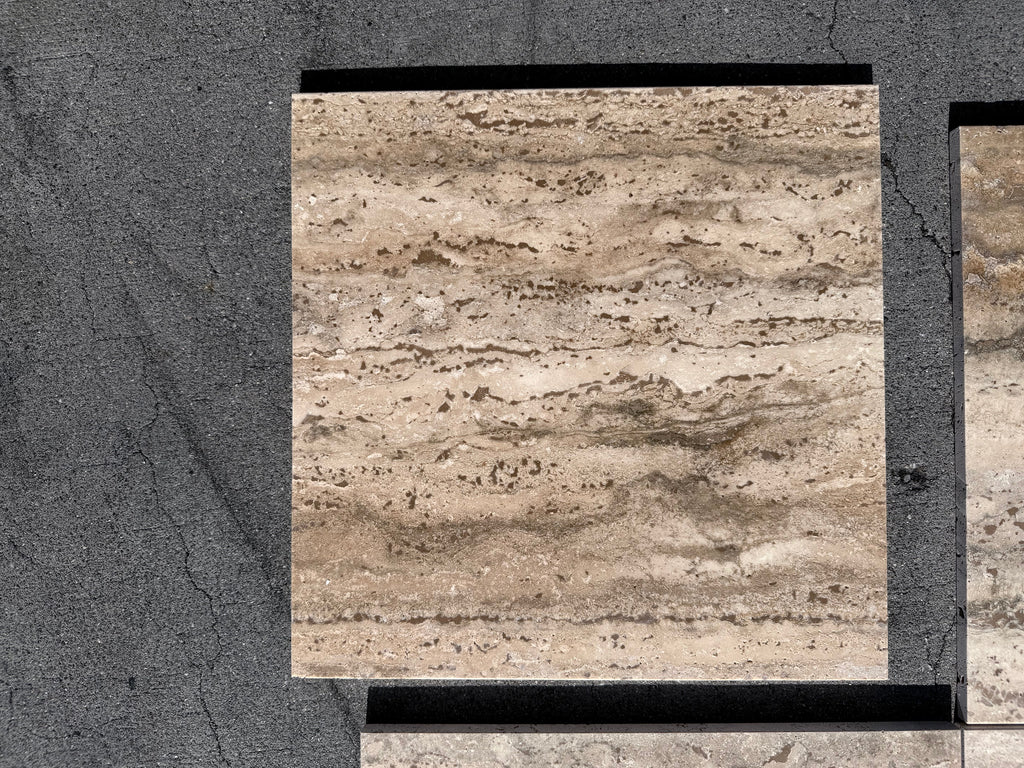Legno D’Argento Striato Roman Silver Travertine 12x12 Vein-Cut Tile