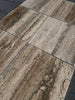 Gray beige Legno D’Argento Striato travertine 12x12 vein-cut tiles