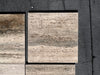 Legno D’Argento Striato Roman Silver Travertine 12x12 vein-cut tile with beige gray veining