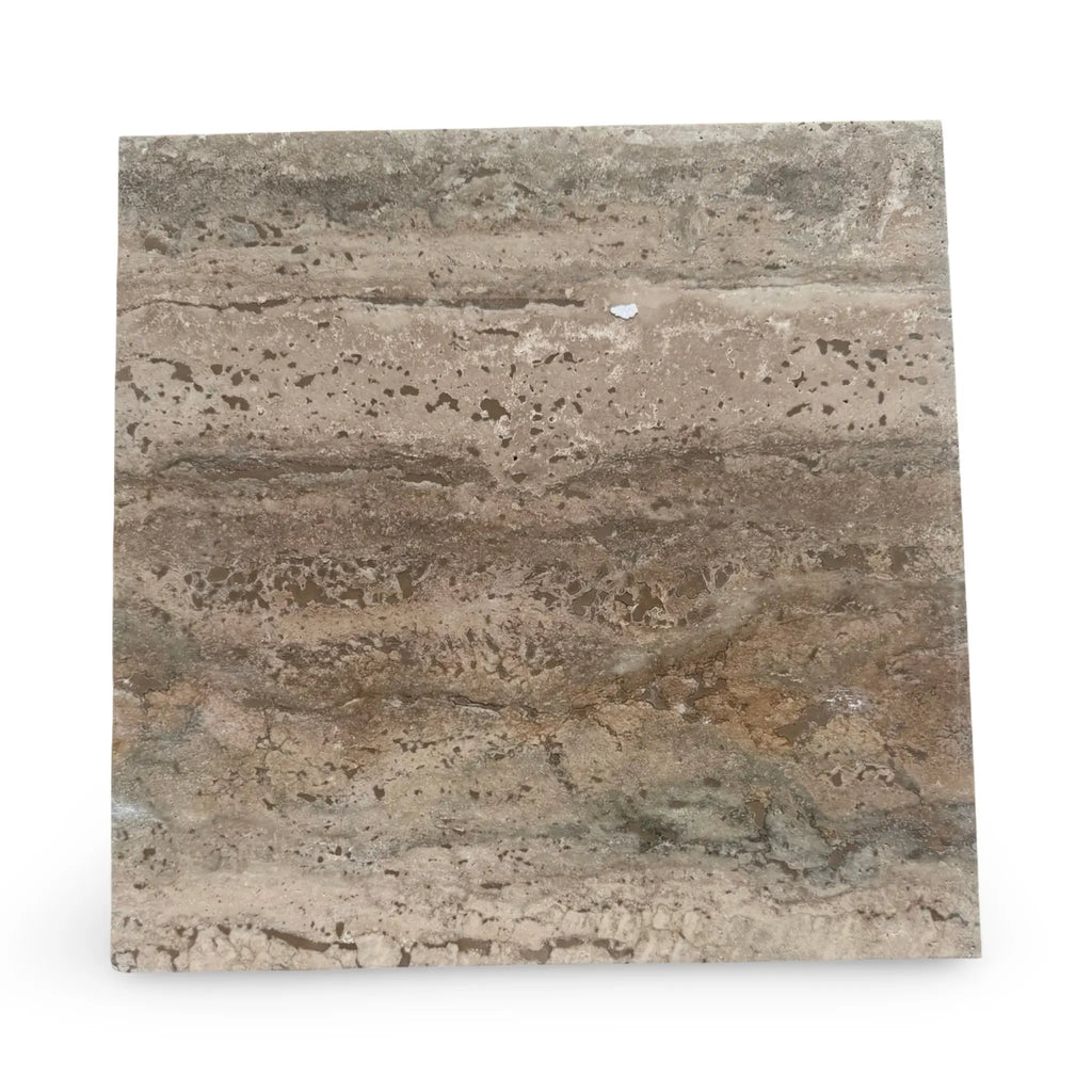 Legno D’Argento Striato Roman Silver Travertine 12x12 vein-cut tile in earthy tones
