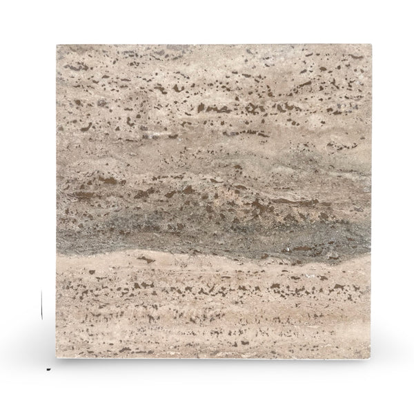 Legno D’Argento Striato Roman Silver Travertine 12x12 vein-cut tile with beige gray veining