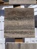 Square beige and brown Legno D’Argento Striato Roman Silver Travertine 12x12 vein-cut tile with natural veining