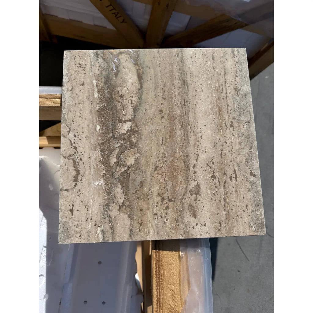 Legno D’Argento Striato Roman Silver Travertine 12x12 vein-cut tile