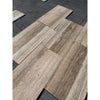 Legno D’Argento Striato Roman Silver Travertine 12x24 vein-cut tile with beige gray stone-effect and wood grain texture