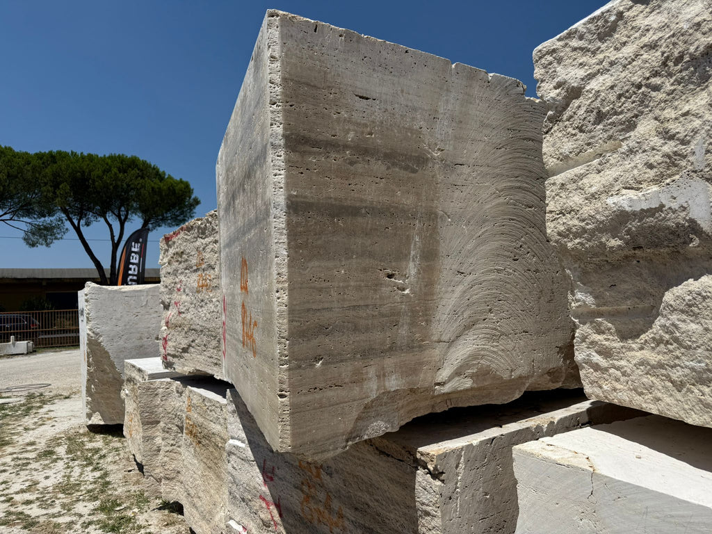 Legno D’Argento Striato Roman silver travertine 12x24 vein-cut tile block