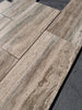 Legno D’Argento Striato Roman Silver Travertine 12X24 vein-cut tile with beige-gray wood-grain texture