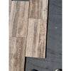 Legno D’Argento Striato Roman Silver Travertine 12x24 vein-cut tile in beige gray stone effect