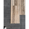 Beige and tan Legno D’argento Striato Roman Silver Travertine 18x36 vein-cut tile with natural veining