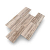 Legno D’argento Striato Roman Silver Travertine 18x36 vein-cut tile with beige stone and wood grain texture