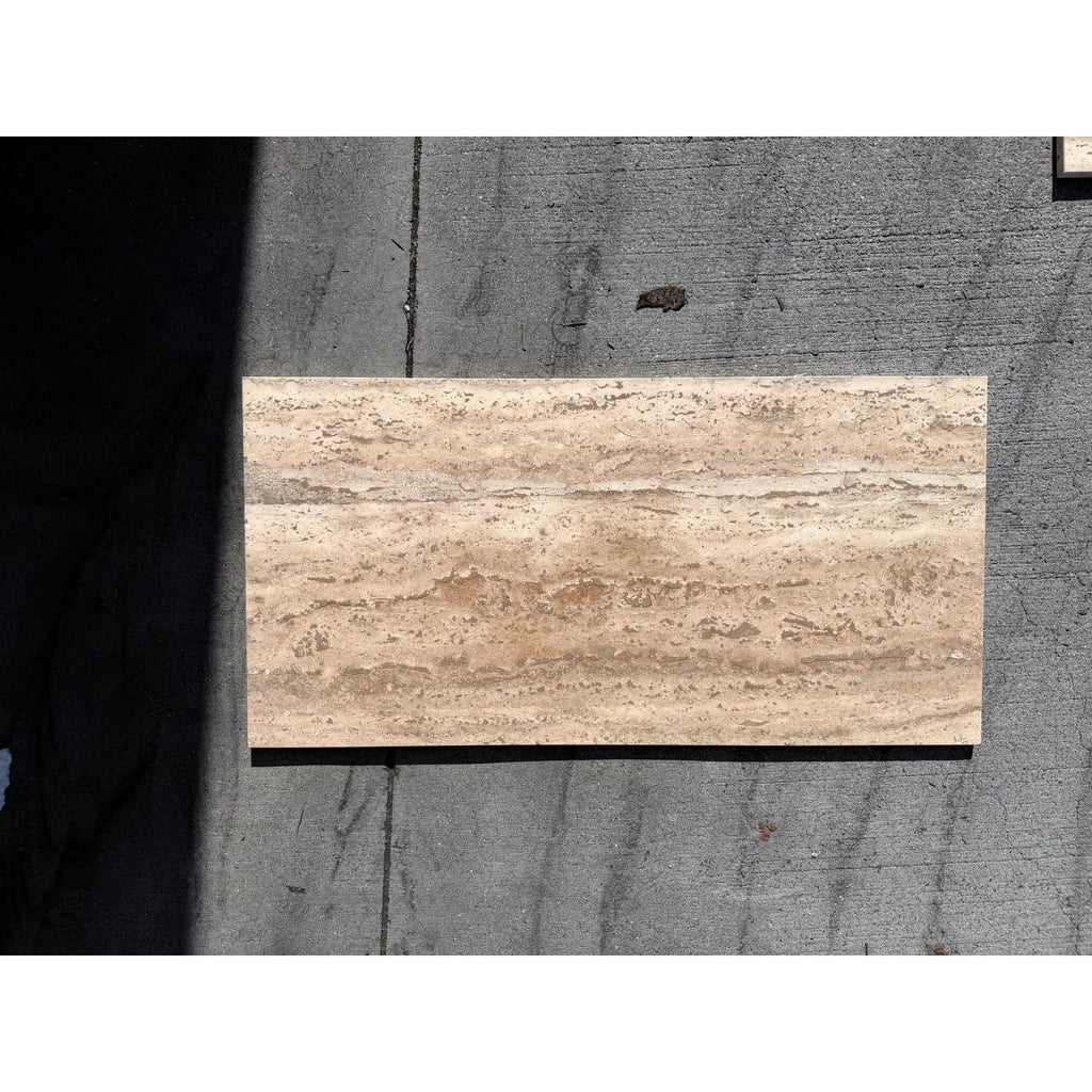 Polished Legno D’argento Striato Roman Silver Travertine 18x36 Vein-Cut Tile
