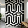 AI-generated shop-the-look image showing natural stone tile styled in a room setting