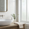 AI-generated shop-the-look image showing natural stone tile styled in a room setting