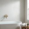 AI-generated shop-the-look image showing natural stone tile styled in a room setting