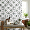 AI-generated shop-the-look image showing natural stone tile styled in a room setting
