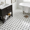 AI-generated shop-the-look image showing natural stone tile styled in a room setting