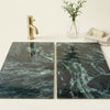 AI-generated shop-the-look image showing natural stone tile styled in a room setting