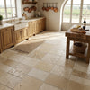 AI-generated shop-the-look image showing natural stone tile styled in a room setting