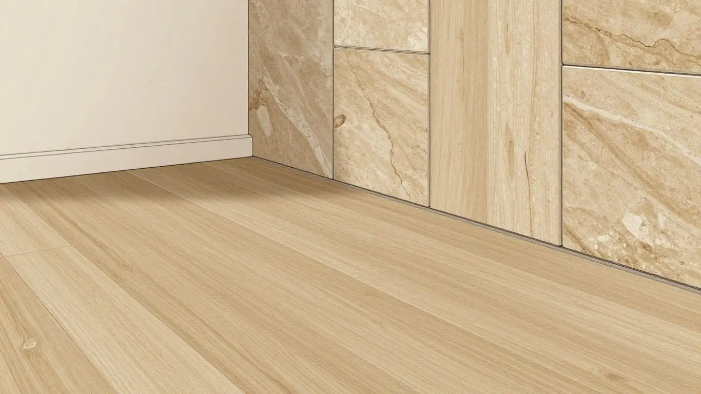 Travertine Noce flooring and wall accents in a home.