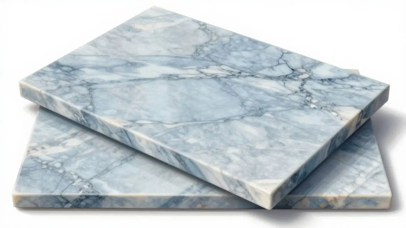 Azul Cielo marble slabs with blue and white veining.