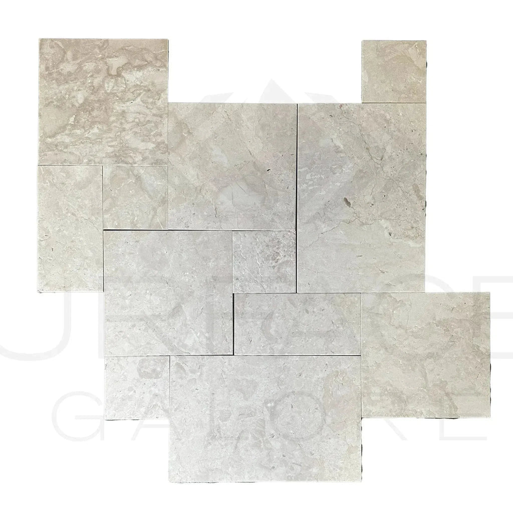 Beige travertine tile mosaic in Macchiato Cream Beige Marble Versailles pattern set