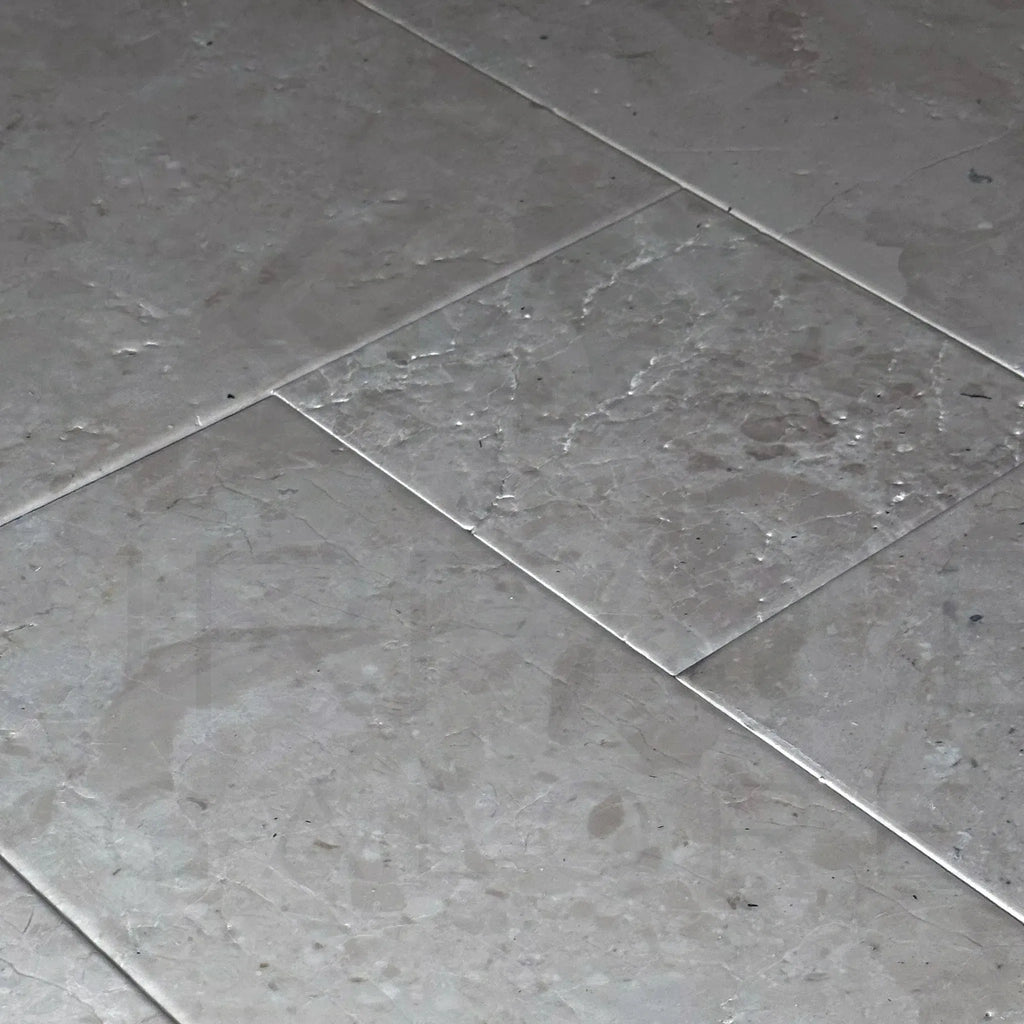 Gray stone floor tiles in Macchiato Cream Beige Marble Versailles French Pattern Set