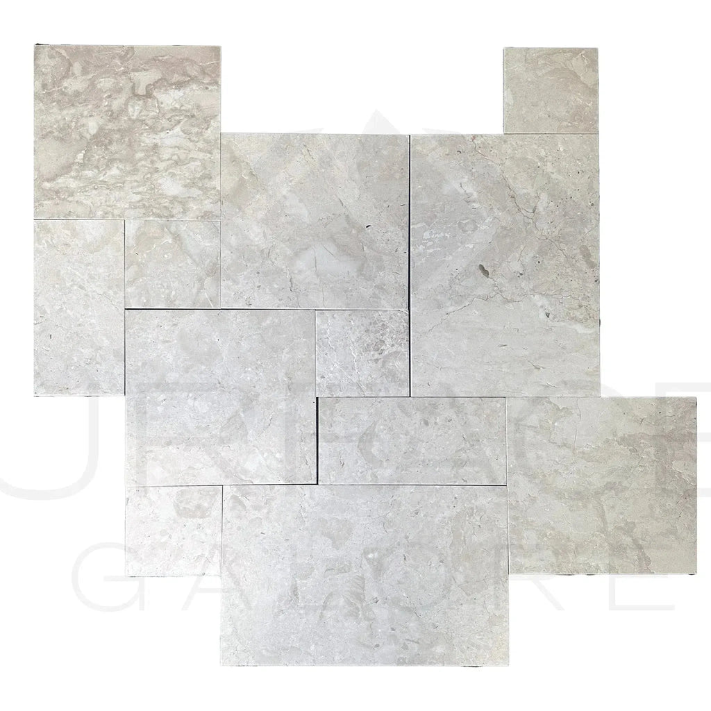 Gray Marble Tile Arrangement of Macchiato Cream Beige Versailles Pattern Set