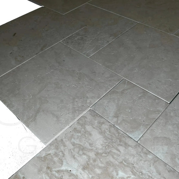 Gray stone floor tiles in Macchiato Cream Beige Marble Versailles Pattern Set