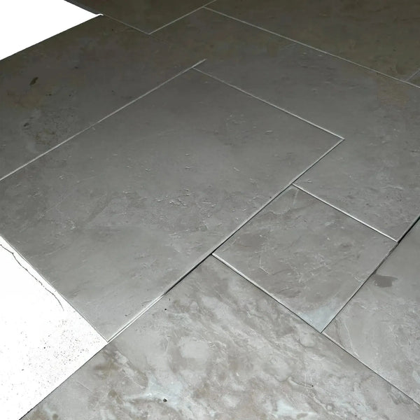 Gray stone floor tiles of Macchiato Cream Beige Marble Versailles Pattern Set