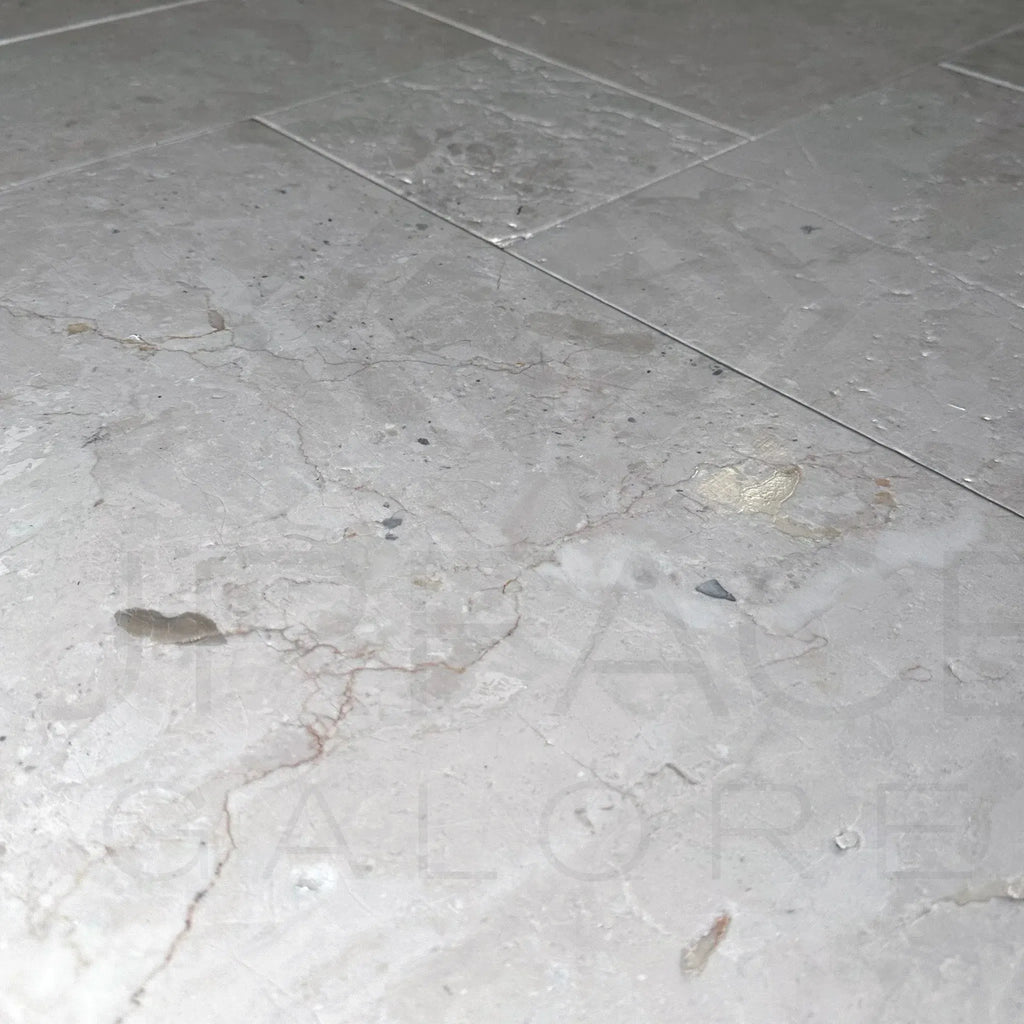 Gray marble floor tiles in Macchiato Cream Beige Versailles French Pattern Set