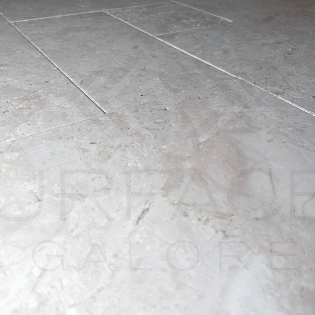 Gray stone floor tiles in Macchiato Cream Beige Marble Versailles Pattern Set