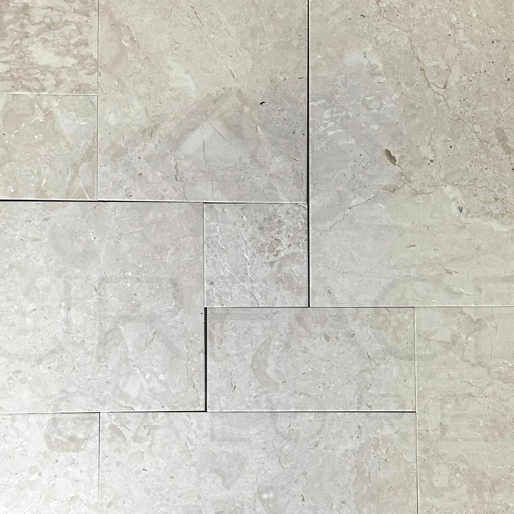 Macchiato Cream Beige Marble tile arrangement in Versailles French Pattern Set