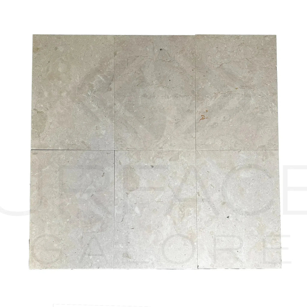 Square marble tile arrangement of Macchiato Cream Beige Marble 16X24 Brushed finish