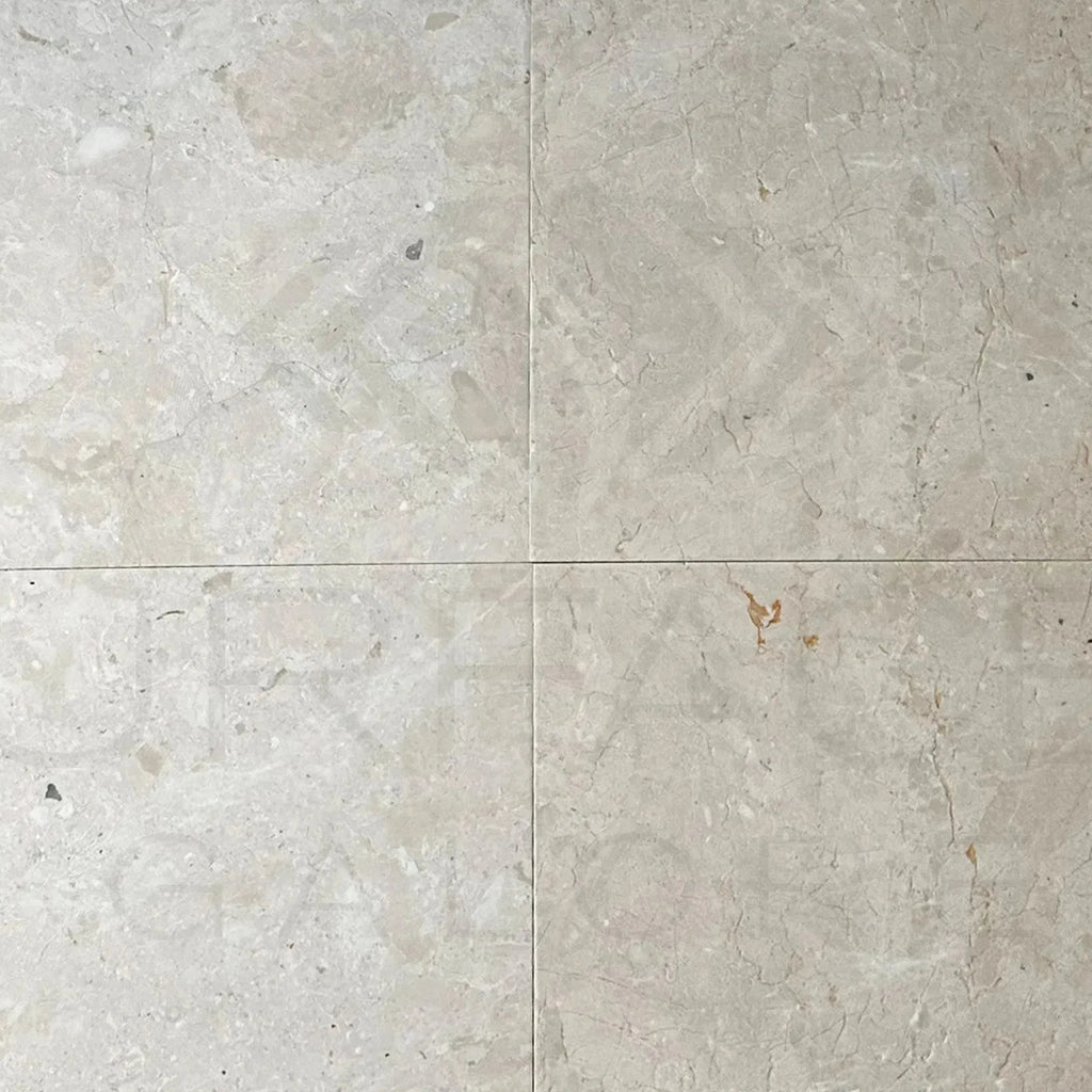 Four Macchiato Cream Botticino Beige Marble tiles in 16X24 size displayed elegantly