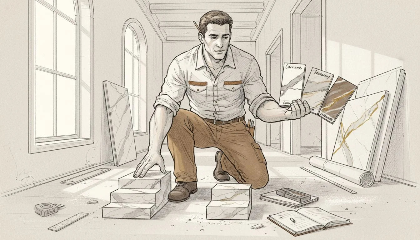 Marble samples compared for staircase design