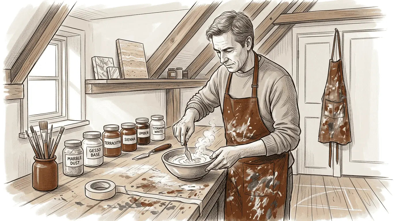 Artist mixing marble dust and gesso