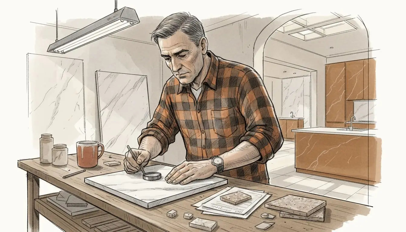 Expert inspecting marble quality closely