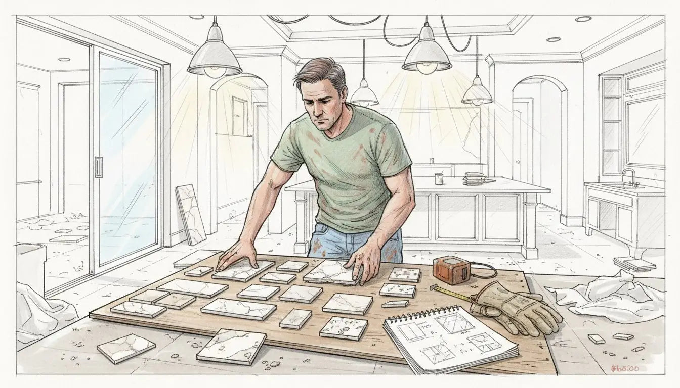 Contractor displaying marble tile size options