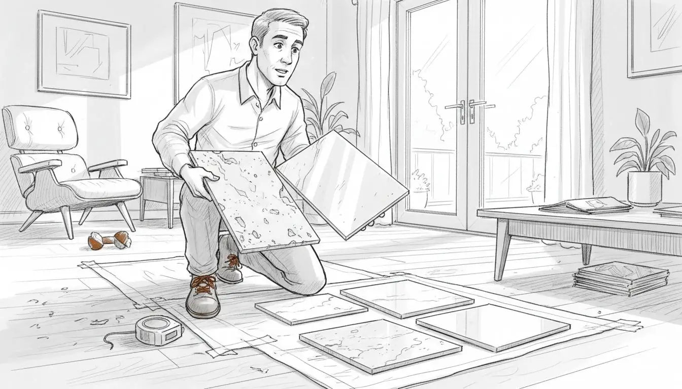 Contractor comparing travertine tile samples