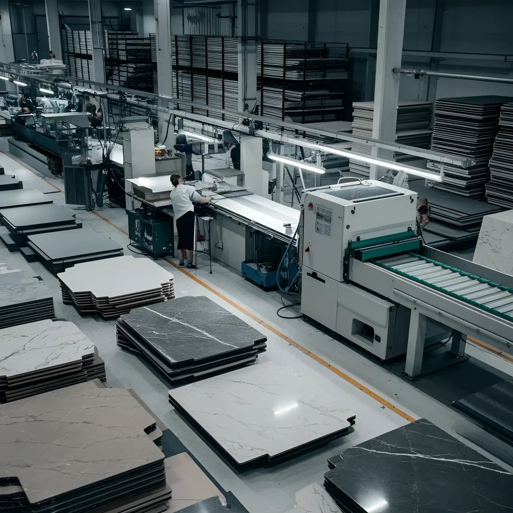 Marble countertop production line at Man-Made Products facility showcasing craftsmanship